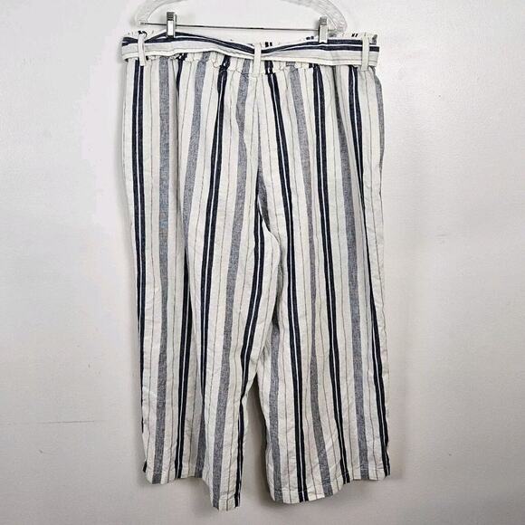 ANA Womens 2X White Blue Striped Linen Blend Wide Leg Crop Pants Belt Pull On - Picture 3 of 13